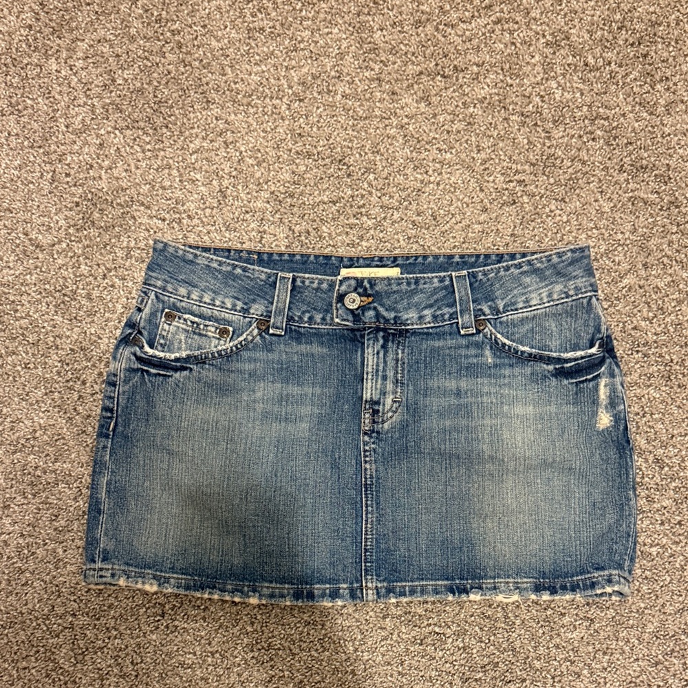 BKE Blue Distressed Denim Mini Skirt